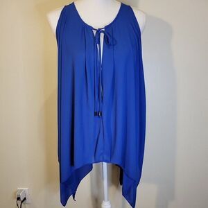 Silva Women Small Blue Sleeveless Blouse Small Blue Boho SharkBite Hem Bow USA